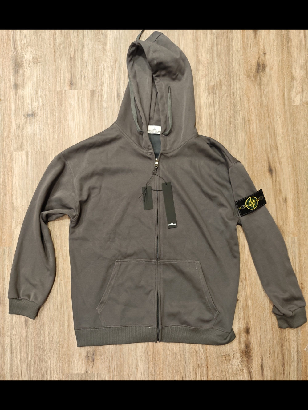 Stone Island Grey Zip-Up Hooded Sweatshirt
